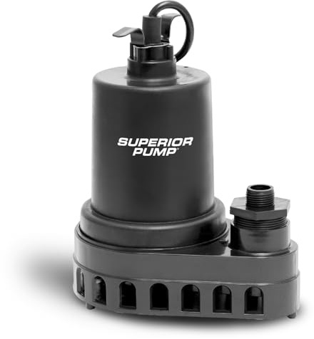 Superior Pump 91570 3300GPH Thermoplastic Submersible Utility Pump with 10-Foot Cord, 1/2 HP