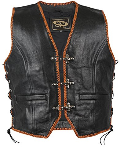 Chaleco Rocker con cordones naranjas, chaleco para motoristas, chaleco de moto, chaleco de piel de club, chaleco para los logotipos del club negro / naranja XXXL