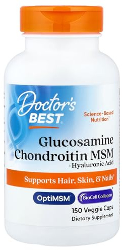 Doctor's Best Glucosamine Chondroitin MSM + Hyaluronic Acid with OptiMSM Featuring Biocell Collagen, Joint Support, Non-GMO, Gluten & Soy Free, 150 Caps