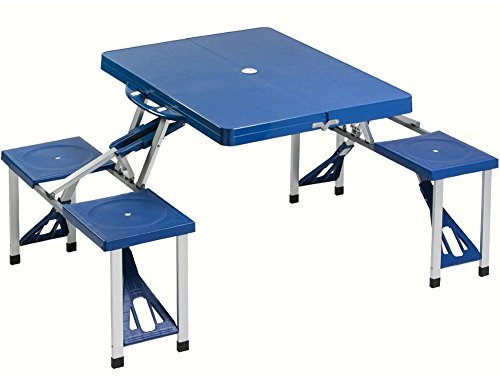 Outdoor Camping Set Tavolo Tavolino Pieghevole PIC NIC Campeggio Struttura in Alluminio con 4 Sgabelli Pieghevole a Valigetta, Ideale per Il Campeggio, Picnic, Mare, Spiaggia, Giardino