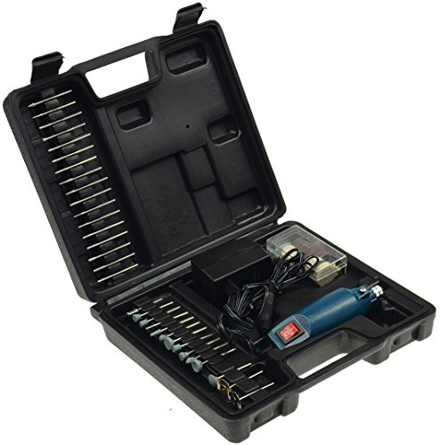 Mini Bohrmaschine Gravur & Polier Set 63-teilig 12.000UpM 60x Schleifwerkzeuge, Bohrer, Poliermatten mit 230V auf 12V Netzteil
