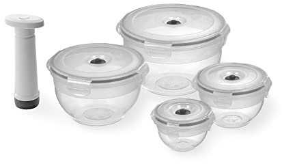 Compactor - 4er Set luftdichte Frischhaltedosen mit manueller Vakuumpumpe - BPA-frei - Geeignet für Kühlschrank, Gefrierschrank und Mikrowelle - Verlängerte Haltbarkeit von Lebensmitteln