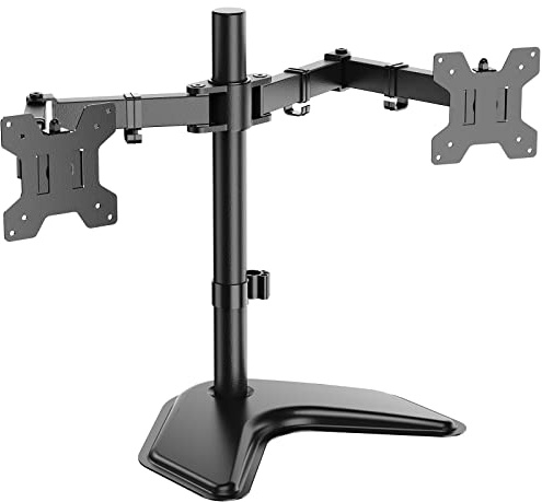 WALI Support Ecran PC 2 Ecran pour Moniteurs jusqu'à 27, Bras Ecran PC Réglable en Hauteur, Inclinable et Pivotant, Capacité de 10 kg par Bras avec Base Passe-Câble(MF002), Noir