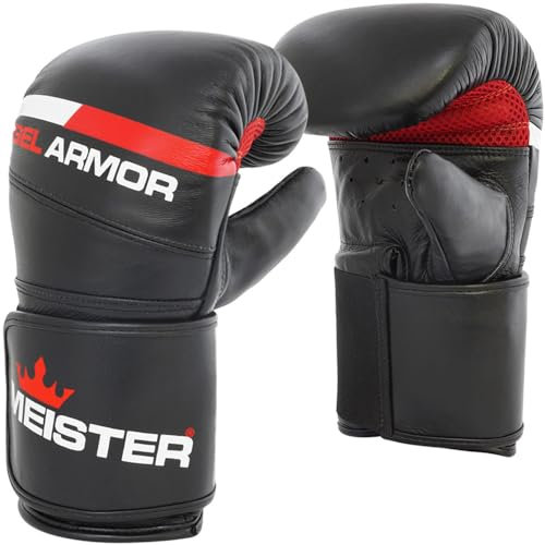 Meister Gel Armor Vollrindleder Bag Mitts W/Handgelenk Unterstützung (12oz – 16oz), schwarz
