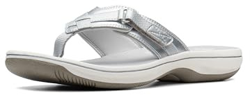 Clarks Women's Breeze Sea Flip Flop, New Silver Synthetic, 9.5 UK