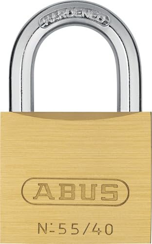 ABUS Padlock Brass 55/40 - Robust, Weatherproof Lock with Automatic Locking and Hardened Steel Shackle - Ideal for Loop Cables, Doors, Gates, cabinets, Gym, School and More -keyed - 40 mm Wide