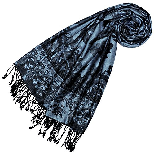 Lorenzo Cana märken dam Pashmina halsduk omslagsduk naturfiber överdådigt mönster i harmoniska färger med fransar 70 x 200 cm