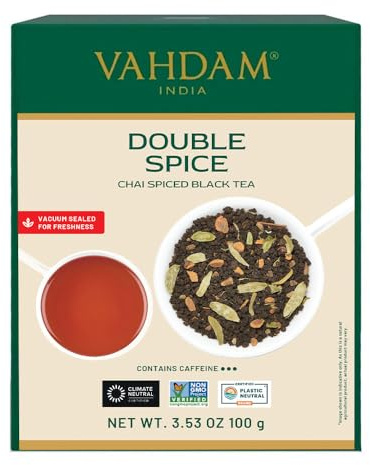 VAHDAM, Double Spice Masala Chai Tea (50 Cups, 100g) Strong, Robust & Spicy - Pure Ingredients -Blend of Black Tea, Cardamom, Cinnamon, Cloves & Black Pepper - Brew Chai Latte