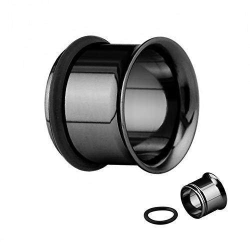 Treuheld® | 5mm Single Flared Ohr Flesh Tunnel | Schwarz | Chirurgenstahl | mit Gummi - Ring | Damen und Herren | Tunnelschmuck - Felge