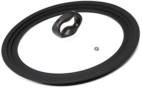 Ecolution Universal Lid for Pots and Pans, Fits 9.5-Inch to 12-Inch Cookware, Tempered Glass Replacement Lid with Heat Resistant Silicone Edge, Dishwasher Safe, Made without BPA, Large, Black