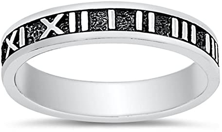 Men's Roman Numeral Clock Band Ring New .925 Sterling Silver Size 9