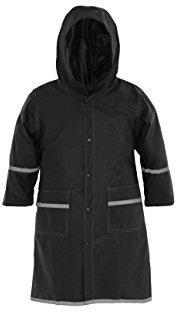 Fabugears Kids Raincoat | Boys Juniors, Youth Waterproof Rain Jacket | Snap-On Closures | Hooded and Long Sleeves with Reflectors | Full-Length Rain Slicker | (XXL (17-18), Black)