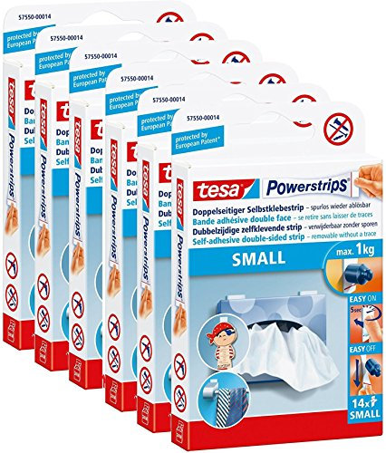 6er Pack tesa Powerstrips Strips SMALL für max. 1kg, Packung mit 14 Strips