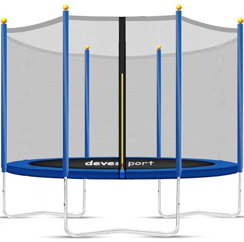DEVESSPORT Cama Elástica para Niños Exterior con Red de Seguridad | Trampolín Infantil Resistente para Jardín | Cama Elástica 50 KG para Toda la Familia (245 CM)