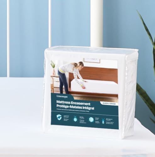 Linenspa Zippered Mattress Encasement – Full Size Waterproof Mattress Protector – Quiet Cover & Complete protection – Dorm Room Essentials, White
