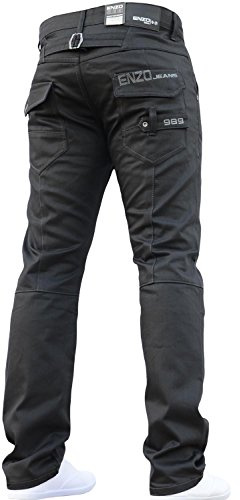 BNWT Enzo Jean coupe droite pour homme Bleu/délavé - Noir - 34W x 32L