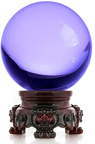 Amlong Crystal 3 inch (80mm) Purple Crystal Ball with Redwood Lion Resin Stand and Gift Box for Decorative Ball, Lensball Photography, Gazing Divination or Feng Shui, and Fortune Telling Ball