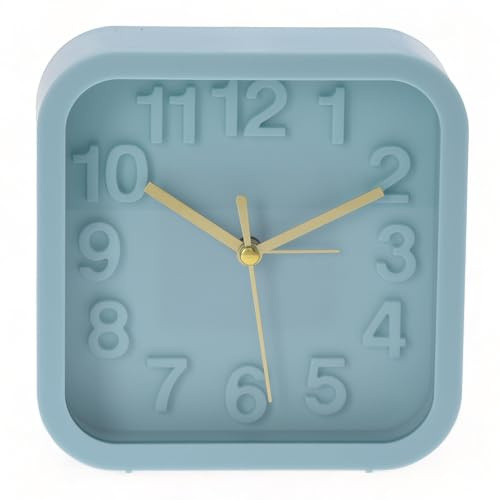 MIJOMA Analoger Quarz-Wecker Tischuhr im Retro-Design, 13 x 13 cm (hellblau)