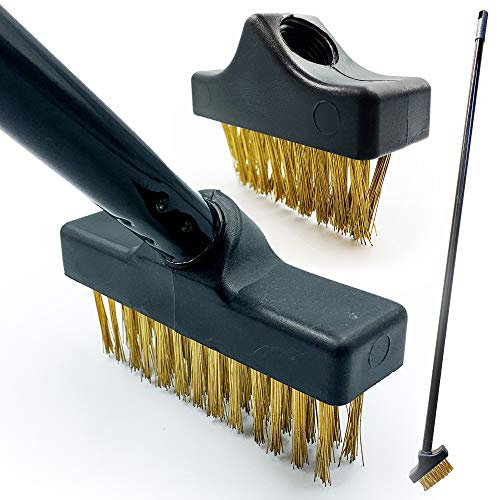 Patio Weed Remover Tool, Twin Pack Long Handle Weed Brush Set with Angled Paving Brush and Wire Broom to Remove Weeds and Moss Build-Up from Patio, Block Paving and Driveway