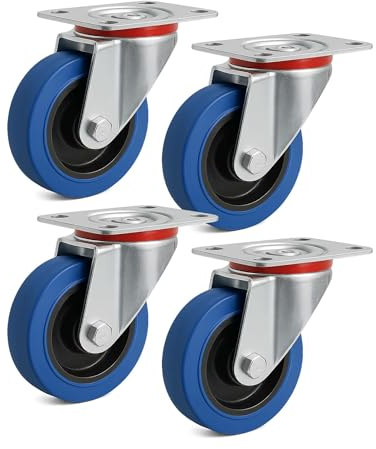 Wiltec Set 4 ruote girevoli da trasporto 100mm in plastica con piastra di montaggio 150kg/ruota Senza freno