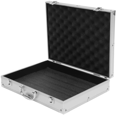ERINGOGO Carrying Case for Measuring Instruments, Lockable Aluminium Box, Tool Compartment, Foam Padding Case, 28.5x37x7.5cm