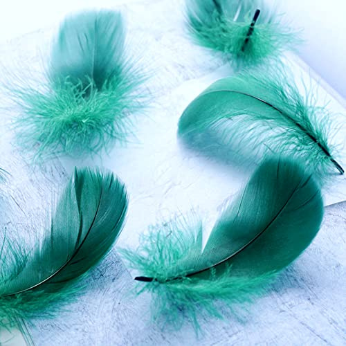 100Pcs Dark Green Natural Dyed Goose Feathers, 3-5Inch Craft Feathers Assorted Colors Feathers for Hat DIY Craft Wedding Party Birthday Clothing Decorations