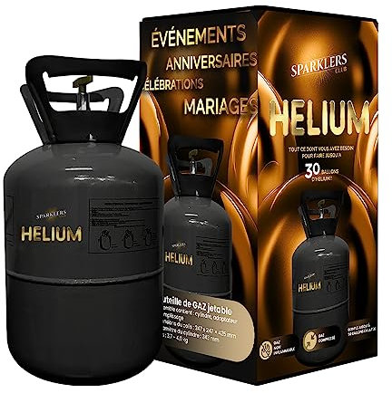 Elio Grande bottiglia di gas di elio per 30 palloncini - Caramella usa e getta capacità 0,21 m3 ideale per feste, compleanni, matrimoni e feste - Fai galleggiare i tuoi palloncini con SPARKLERS CLUB®