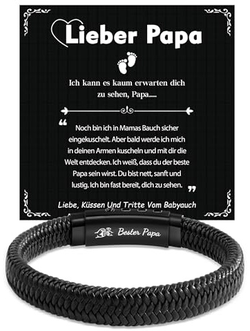 CheersLife Vatertagsgeschenk für Werdender Papa Geschenk, Du Wirst Beste Papa Geschenke Schwangerschaft Verkünden Armband für Werdende Väter Lederarmband Vatertag Geschenk 30 40 50 Geburtstag Männer