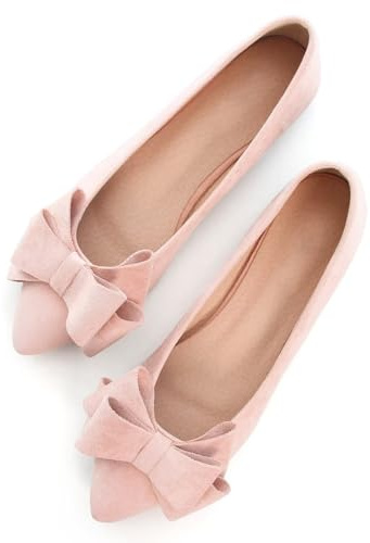 SAILING LU Bow-Knot Ballet Flats Womens Pointed Toe Flat Shoes Suede Dress Shoes Wear to Work Slip On Moccasins Pink Purple Size 8.5