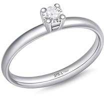 Amberta Bague de Fiançailles en Or Blanc 9ct avec Diamant de Laboratoire 0.16ct - Bague Solitaire en Or Blanc Taille 56.3