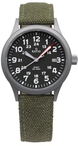 RATIO fältklocka safir kristall nylon kanvas rem lättläsare 40 mm klocka japansk kvarts militär 100 m vattentålig klocka