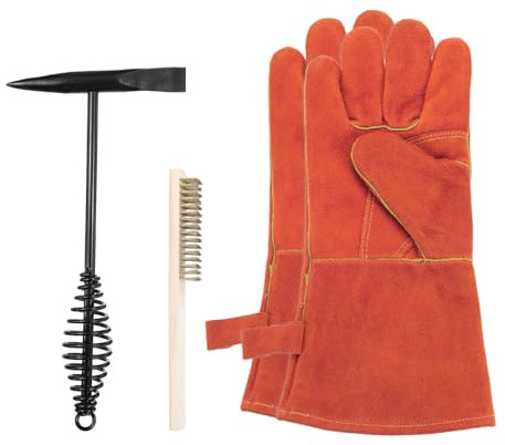sourcing map Lot de 3 marteaux de soudage de 28,7 cm avec poignée à ressort hélicoïdal, brosse métallique en acier de soudage de 20,6 cm et gants de soudage de 35,6 cm