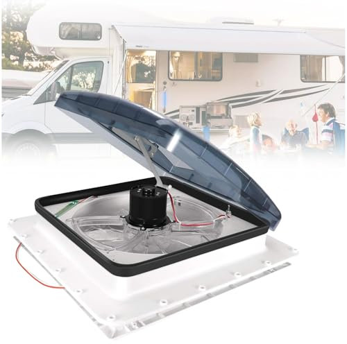 ZEEKYFOR Ventilatore di Scarico per Camper, 12 V, 14/16, 10 velocità, Reversibile, con Telecomando, per Tetto Furgone, con Sensore Pioggia,36x36cm