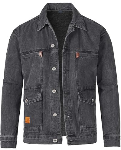 Jeansjacka för män 4 XL, collegejacka med button down och många fickor, denimjacka, ledig revers övergångsjacka, cargo enkel sportjacka, utomhus, blousonjacka, enfärgad, klassisk sweatjacka