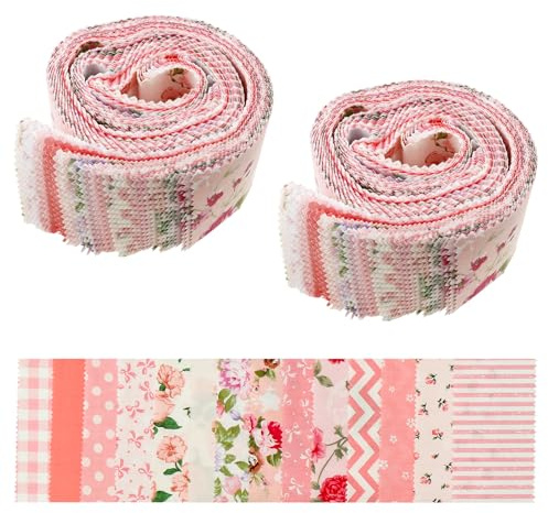 80 Stück Jelly Roll Stoff mit Blumenmuster Quilt-Streifen Baumwollstoff Stoffpaket zum Nähen für DIY Handwerk，Baumwollstreifen Bundle Für Basteln Decken Teppiche Polsterung Dekoration Zu Hause(Rosa)