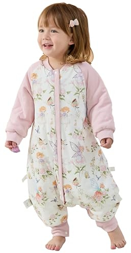 Chilsuessy - Sacco a pelo invernale per bebè con piedini, 2,5 Tog, tutina con gambe, sacco a pelo per bambini, 2,5 Tog/Elfen Garten, XL/Altezza del bambino 105-115cm