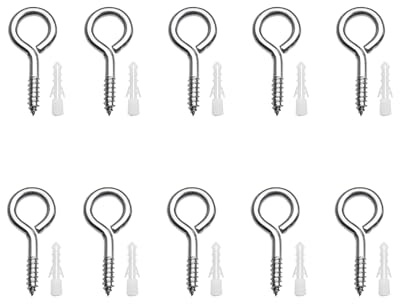 12 Pieza Ganchos de Tornillo, M5 X 80 mm Pernos de ojo atornillados Ganchos Atornillables de Acero Inoxidable Clavo Alcayatas detornillos Ojales de Tornillo para Hamacas Toldos Sillas Mecedoras Cable