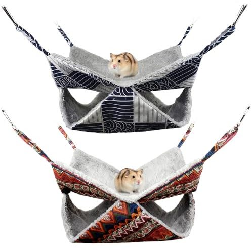 Vrexziy Guinea Pig Hammock, 2Pcs Double Layer Rat Hammocks, Rat Hammocks for Cage Small Animal Hanging Hammock for Hamster Parrot Guinea Pig Playing Sleeping