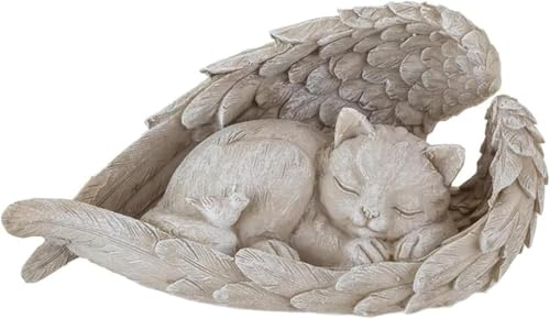 Minnesmärke katt ängel 11 x 8 cm gravsten katt helande gåva husdjur monument trädgård dekoration harts katter grav dekoration trädgårdsdekoration för utomhus för terrass, balkong, trädgård eller som