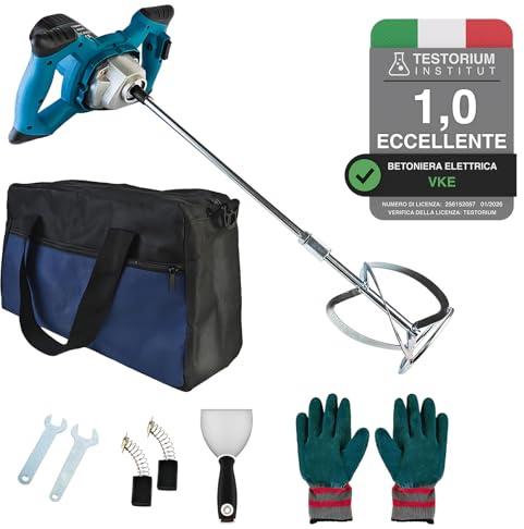 VKE Miscelatore Per Malta, Miscelatore Malta da 2400 W a 6 Velocità, Impastatore Edile Per Calcestruzzo Con Pulsante di Velocità Fissa, Betoniera Piccola Con Borsa Per Riporla, Miscelatore Cemento