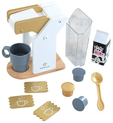 KidKraft Ensemble Machine à Café Doré en Bois, Accessoire Cuisine Enfant, Kit de Ustensile Cuisine Électroménager, Accessoire pour Dinette, Jouet Enfant dès 3 Ans, 53538