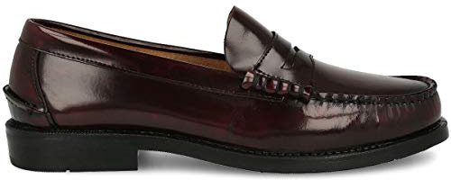 PAYMA - Mocassini Scarpe Loafer in Pelle da Uomo, Prodotto in Spagna. Scarpe Classiche Mascherina e Nappe per Cavaliere, Suola Gomma Flessibile. Colore: Borgogna Mascherina, Taglie: EU 43