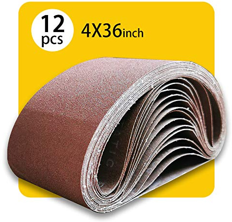 4 x 36 Inch Assorted Sanding Belts | Premium Aluminum Oxide Sanding Belt Assortment | Premium Sander Sandpaper – 12 Pack, 4 Each of 80/120 / 150 Grit