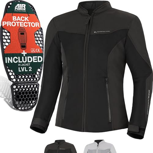SHIMA OpenAir Motorrad Jacke Damen mit Protektoren AirForce Rückenprotektor Motorradjacke Sommer Mesh Belüftet Textiljacke Schutzjacken Protektorenjacke Luftige (Frauen, Schwarz, M)