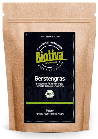 Biotiva Polvo de hierba de cebada orgánica 1000g (2x500g) - hecho de finos y jóvenes pastos - Embotellado y controlado en Alemania (DE-ÖKO-005)