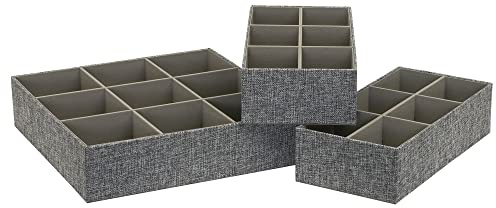 Household Essentials 3 Piece Drawer Organizers Starter Set, Customizable Inserts, Large Tray and 2 Small Trays, Graphite