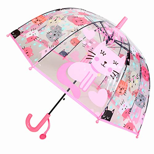 MRTLLOA Kids Cat Clear Bubble Umbrella, Toddler Grip Curved Handle Stick Rain Umbrella (Cat)