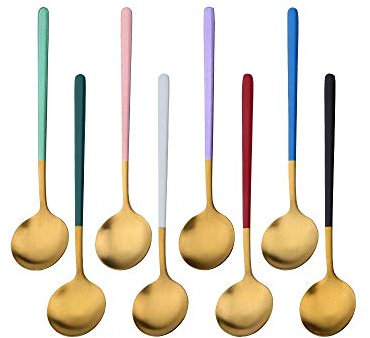 TUPMFG 8 Stück Bunt Kaffeelöffel, Edelstahl Teelöffel Set, 13 cm Matt Klein Espressolöffel für Latte, Cappuccino, Torten & Eiscreme, Spülmaschinenfest