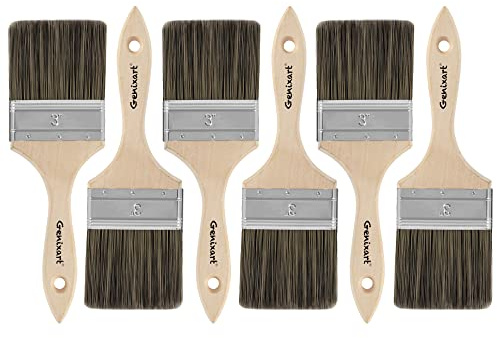 Set med dubbla tjocka flisfärger, 75 mm träfläckborstar för målning av väggar och staket fläckar, trähandtag murverk pensel för lack, pasta, Gesso och kalkewash (6 storpack)