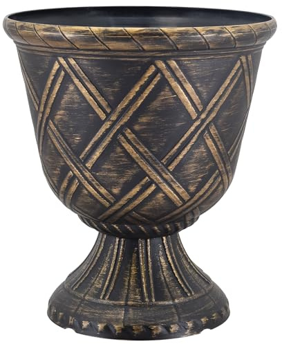 Arcadia Garden Products PL60GD Lattice Plastic Garden Urn, Classic Decorative Garden Pot Planter for Indoor and Outdoor Plants, Gold